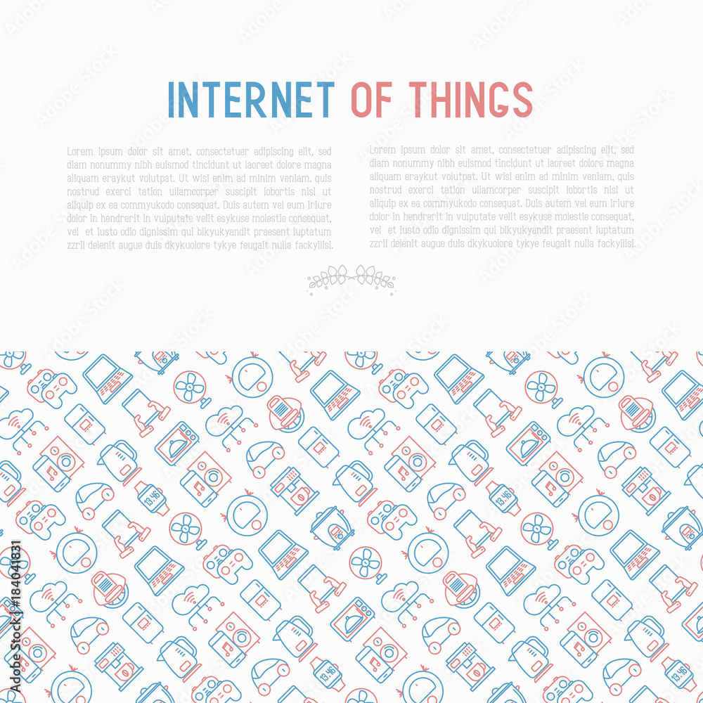 custom made wallpaper toronto digitalInternet of things concept with thin line icons: laptop, smart watch, cloud computing technology, kettle, speaker, smart car, robot vacuum. Vector illustration for banner, web page, print media.