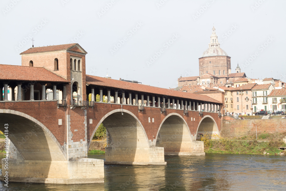 Pavia, Italy. November 10 2017. The Ponte Coperto (
