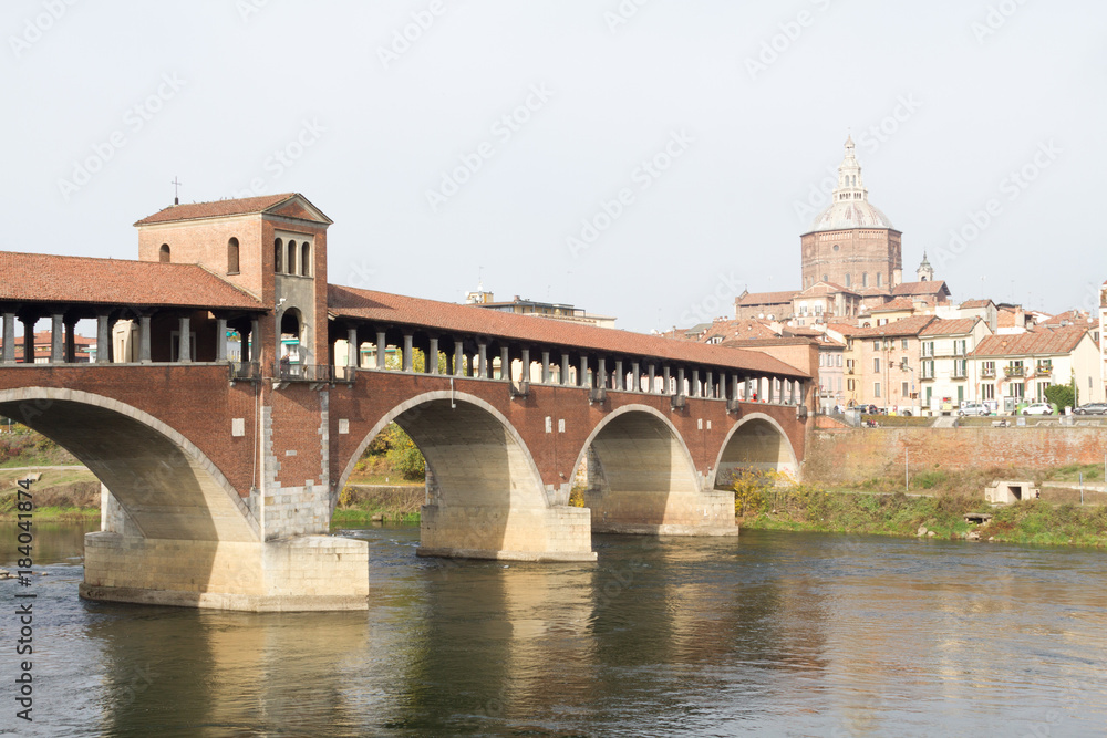 Pavia, Italy. November 10 2017. The Ponte Coperto (