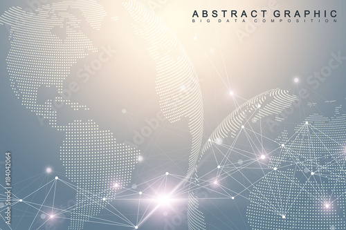 Network and data exchange over planet earth in space. Virtual Graphic Background Communication with World Globe. Perspective backdrop of depth. Digital data visualization. Vector illustration