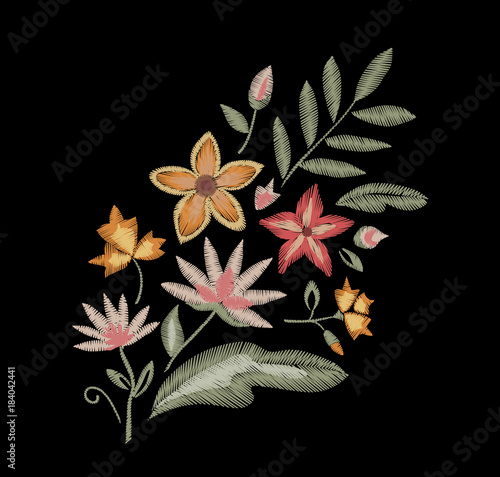 Fototapeta Naklejka Na Ścianę i Meble -  Embroidered flowers. Design element.