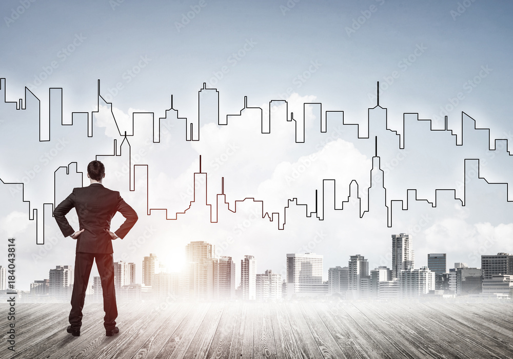 Motivation and inspiration concept with modern cityscape and bus Motivation and inspiration concept with modern cityscape and bus