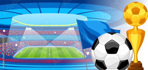 Soccer stadium during sports match. Football arena field