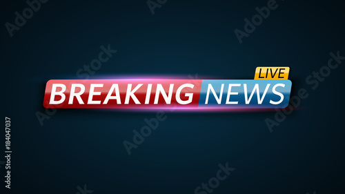 Breaking news live. Red blue banner with white text. Dark blue background. Red and blue glare. Technology and business. Live on TV. Vector