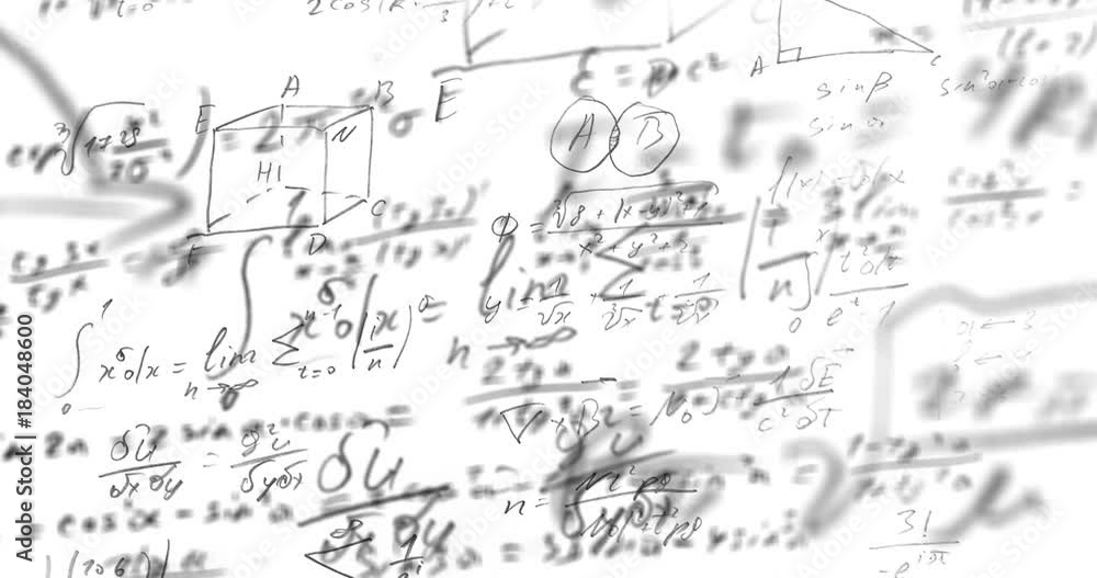Mathematical formulas zoom in on white background Mathematical formulas zoom in on white background