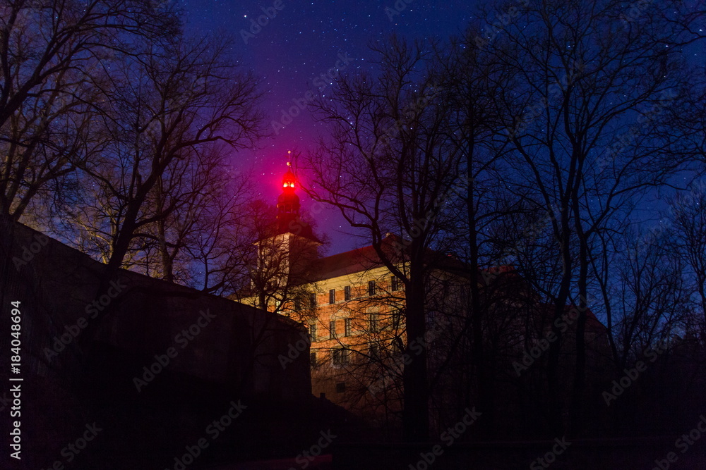 Stars above Bechyne castle, Czech Republic.