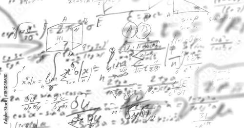 Mathematical formulas zoom in on white background