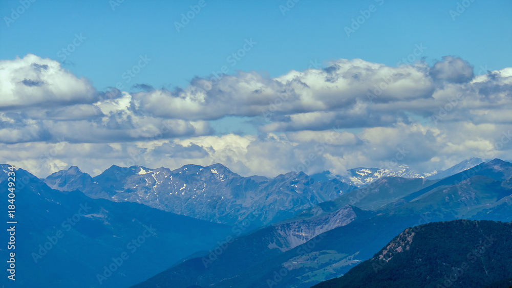 Mountain peaks and cloudy sky scenery in North Italy