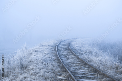 Winter landscape. Railway on a frosty morning. © prokop.photo