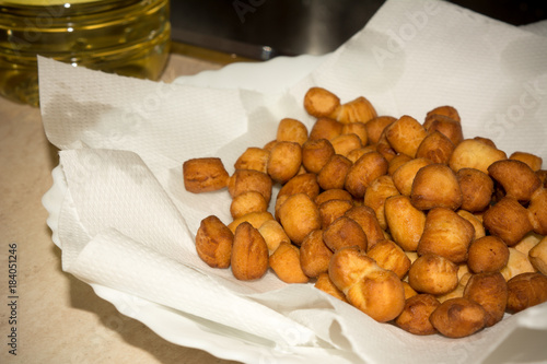 Close Up Of An Italian Traditional Fried Food Called Strufoli photo