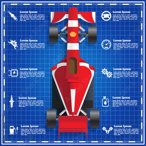 Car service, repair, diagnostic. The template for the presentation on a blue background. Vector illustration.