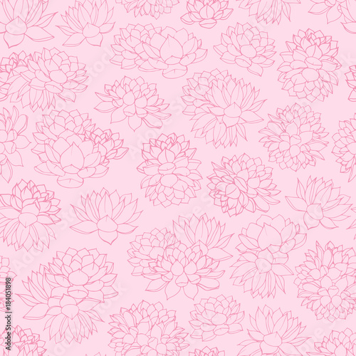 Colorful hand drawn vector lilies contours seamless pattern on pink background. Vintage floral line art.