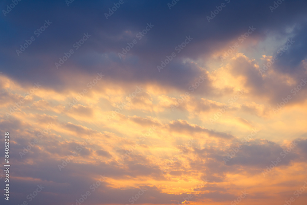 Vibrant color panoramic sunset and sky with cloud on a cloudy day