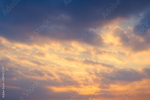 Vibrant color panoramic sunset and sky with cloud on a cloudy day