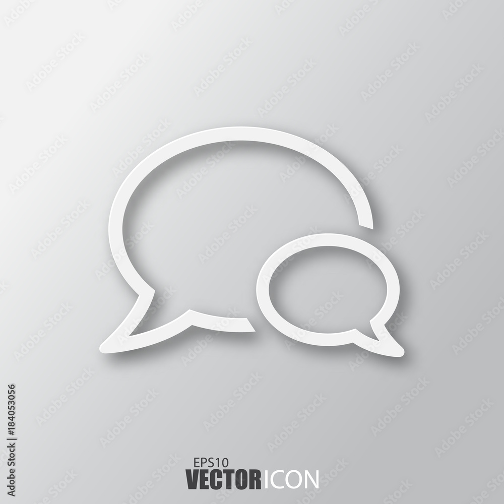 Speech bubbles icon in white style with shadow isolated on grey background. Speech bubbles icon in white style with shadow isolated on grey background.