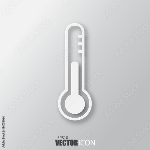 Thermometer icon in white style with shadow isolated on grey background.