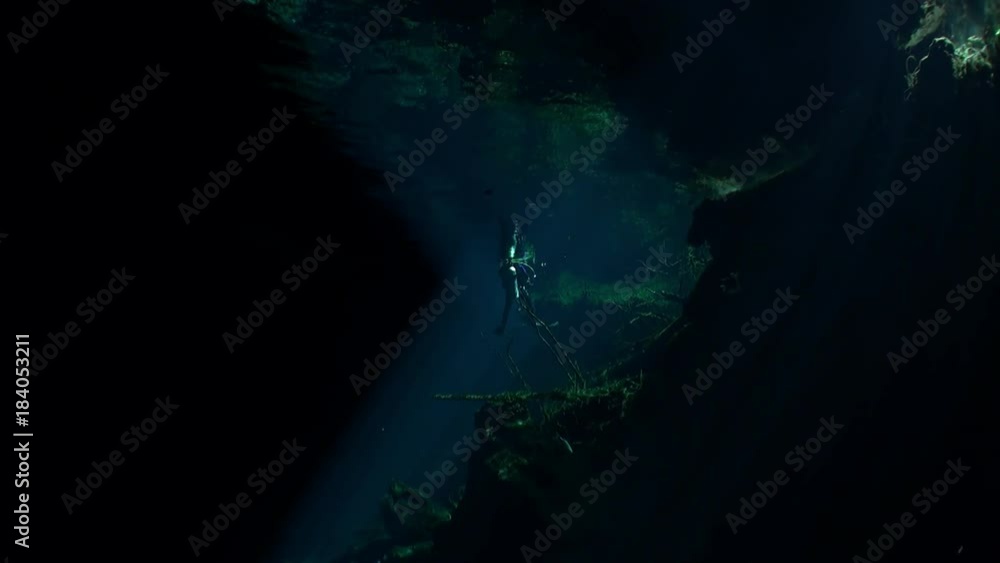 Yucatan Mexico cenotes underwater. Scuba diving in clean and clear underground water. Yucatan Mexico cenotes underwater. Scuba diving in clean and clear underground water.