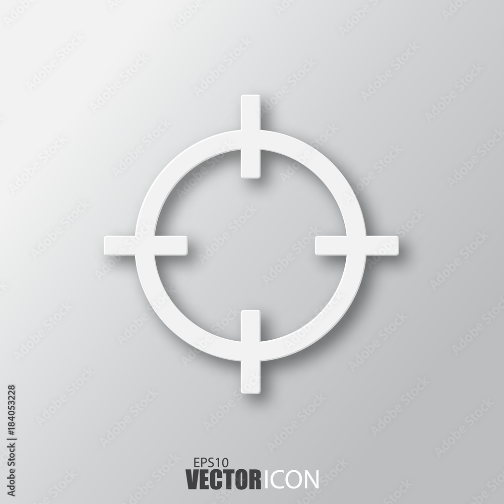 Aim icon in white style with shadow isolated on grey background. Aim icon in white style with shadow isolated on grey background.