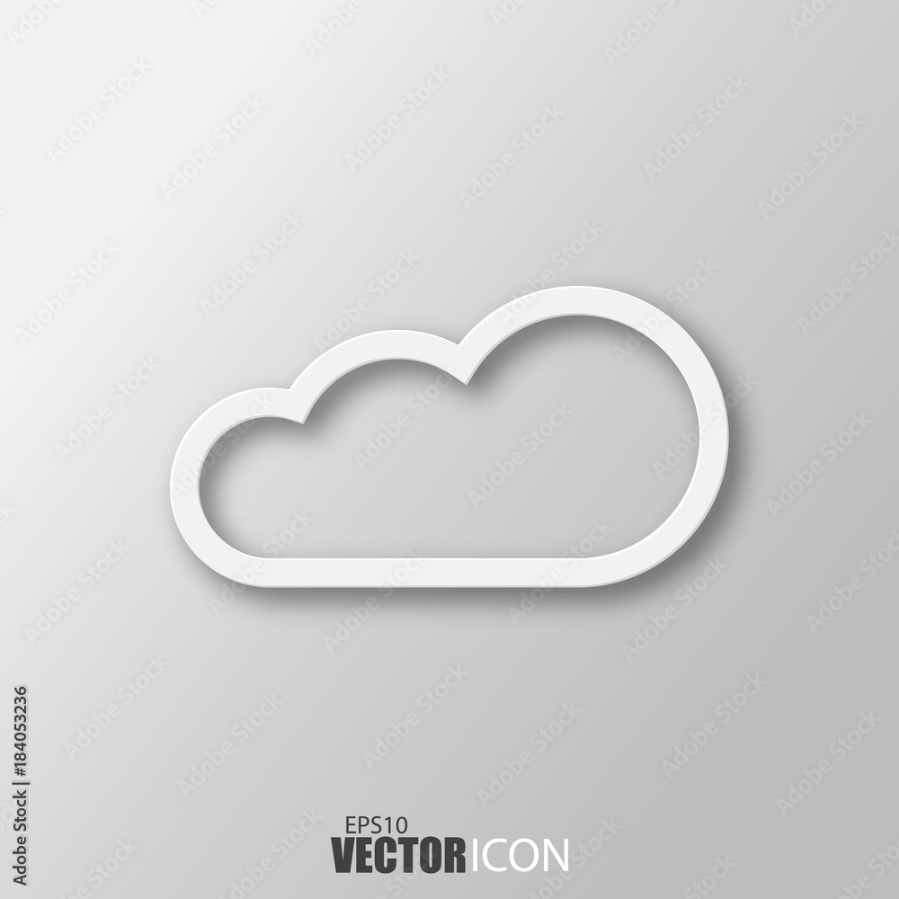 Cloud icon in white style with shadow isolated on grey background. Cloud icon in white style with shadow isolated on grey background.