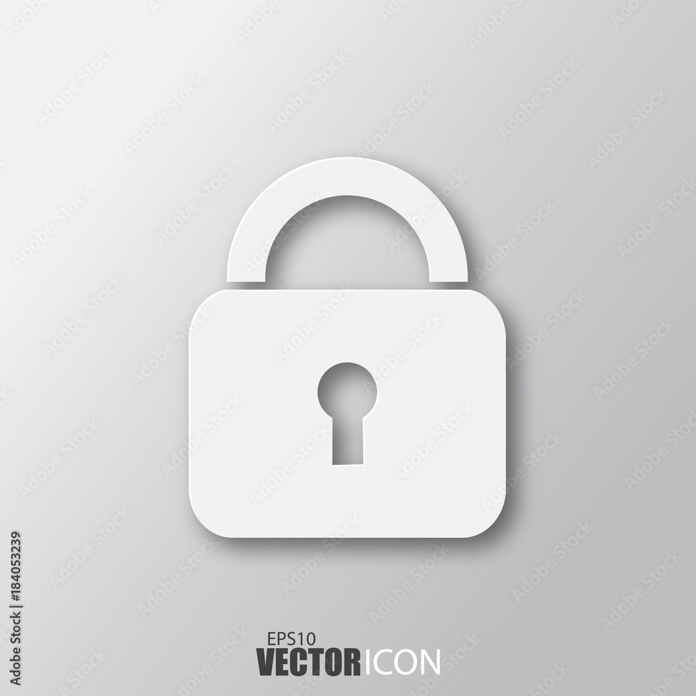 Lock icon in white style with shadow isolated on grey background. Lock icon in white style with shadow isolated on grey background.