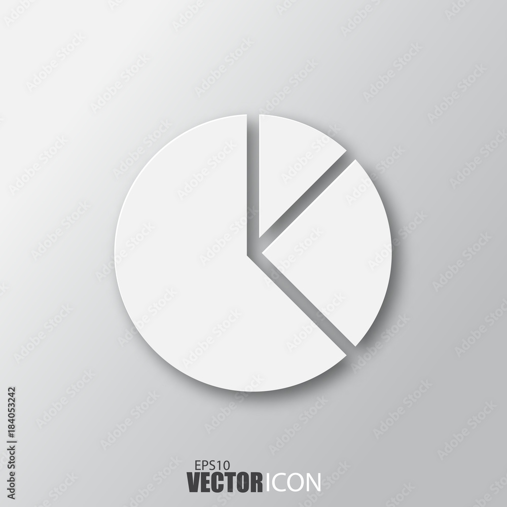 Pie chart icon in white style with shadow isolated on grey background. Pie chart icon in white style with shadow isolated on grey background.