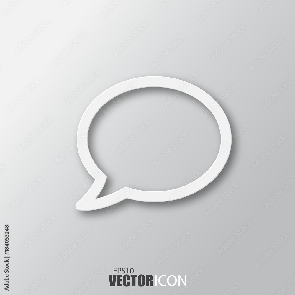 Speech bubble icon in white style with shadow isolated on grey background. Speech bubble icon in white style with shadow isolated on grey background.