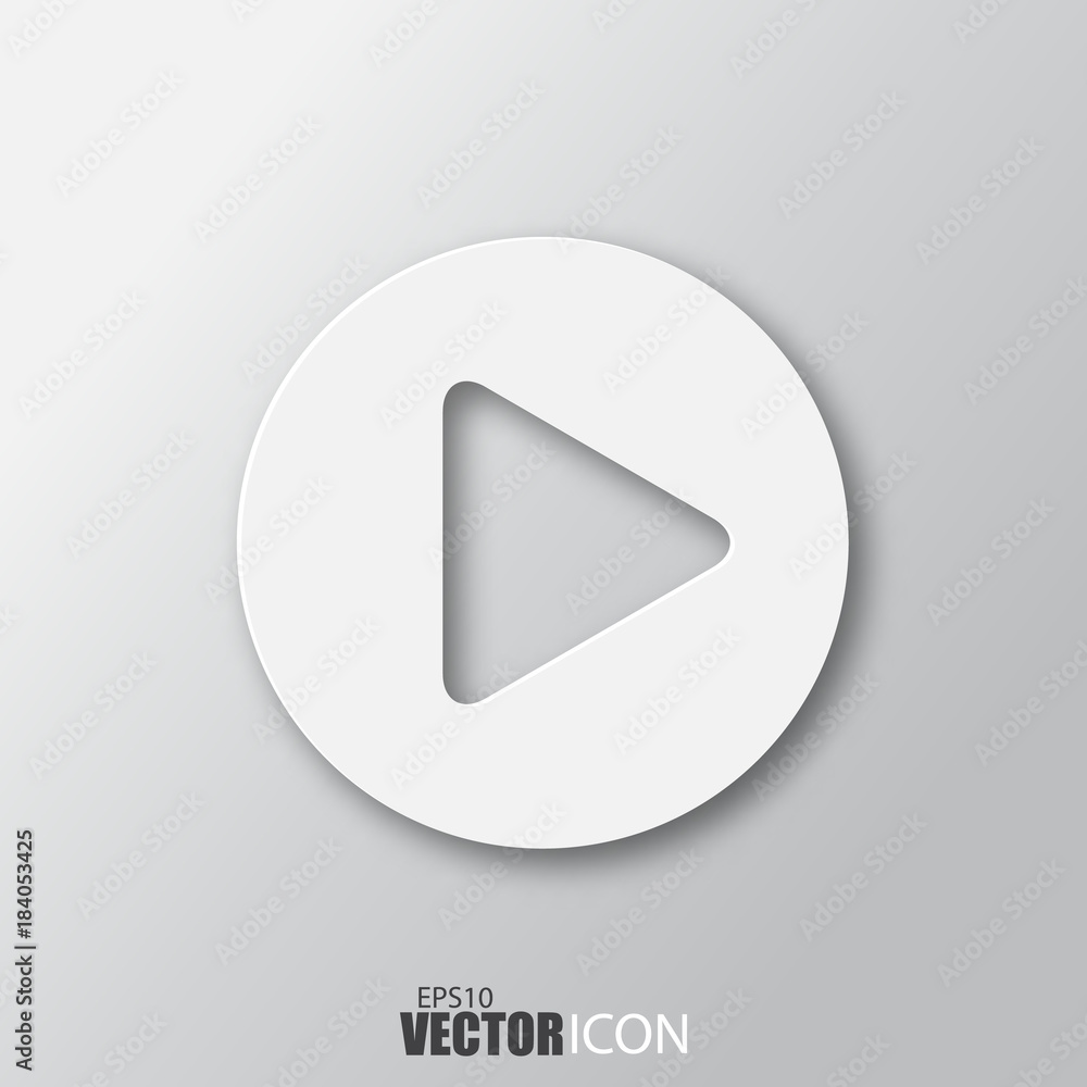 Play icon in white style with shadow isolated on grey background. Play icon in white style with shadow isolated on grey background.