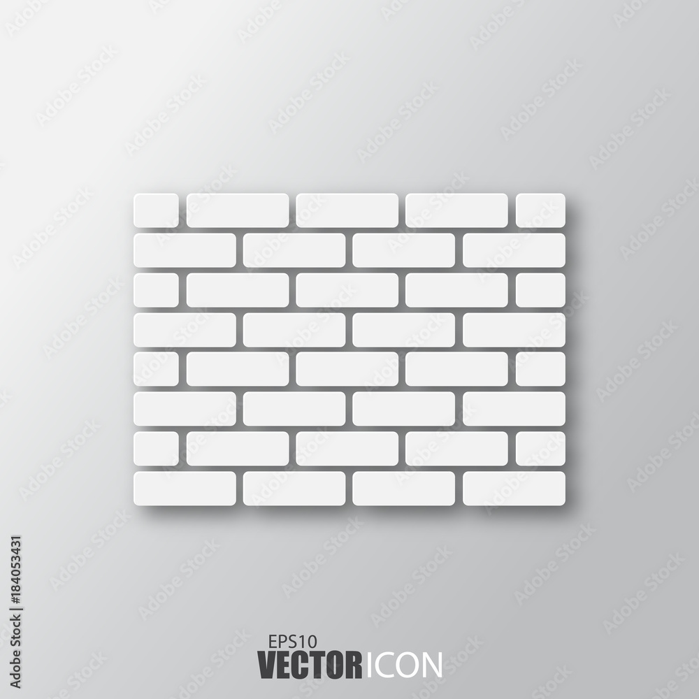 Brick wall icon in white style with shadow isolated on grey background. Brick wall icon in white style with shadow isolated on grey background.