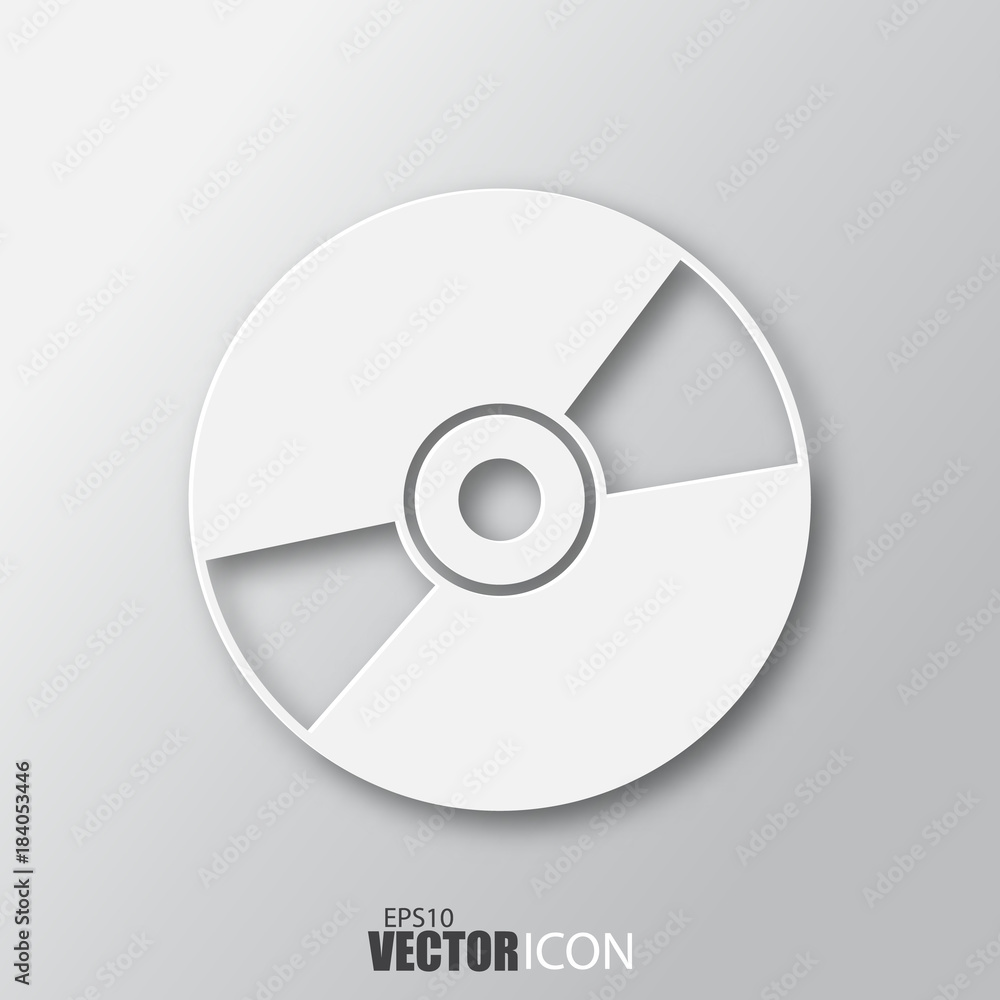 Compact disc icon in white style with shadow isolated on grey background. Compact disc icon in white style with shadow isolated on grey background.