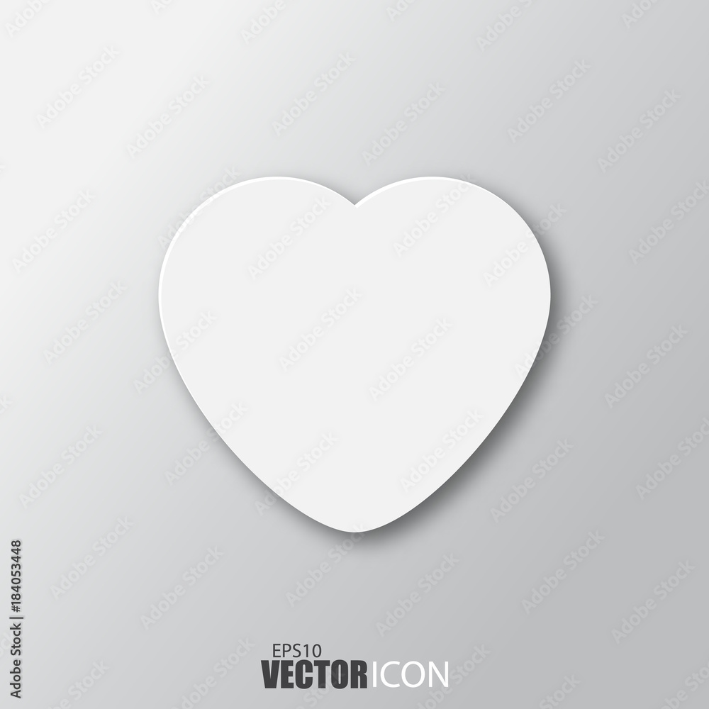 Heart icon in white style with shadow isolated on grey background. Heart icon in white style with shadow isolated on grey background.