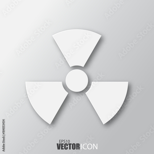Radiation icon in white style with shadow isolated on grey background.