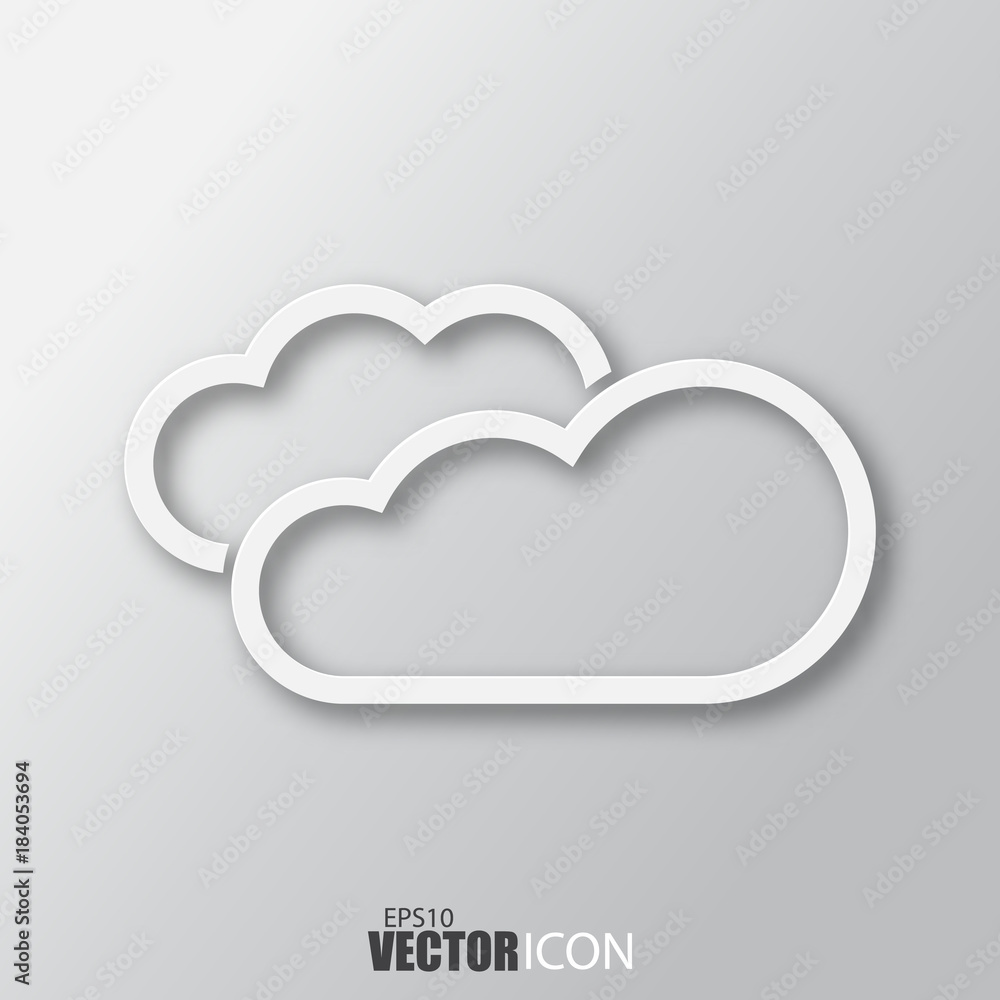 Cloud icon in white style with shadow isolated on grey background. Cloud icon in white style with shadow isolated on grey background.