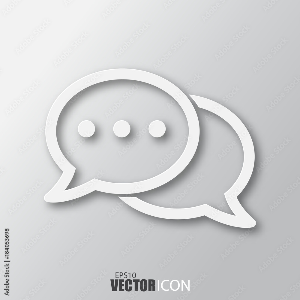 Naklejka premium Speech bubbles icon in white style with shadow isolated on grey background.