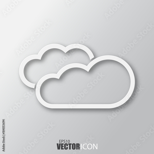 Cloud icon in white style with shadow isolated on grey background.