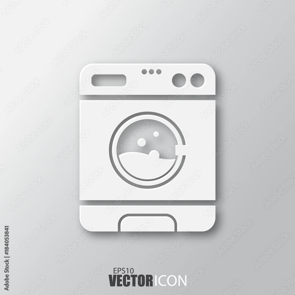Washer icon in white style with shadow isolated on grey background. Washer icon in white style with shadow isolated on grey background.
