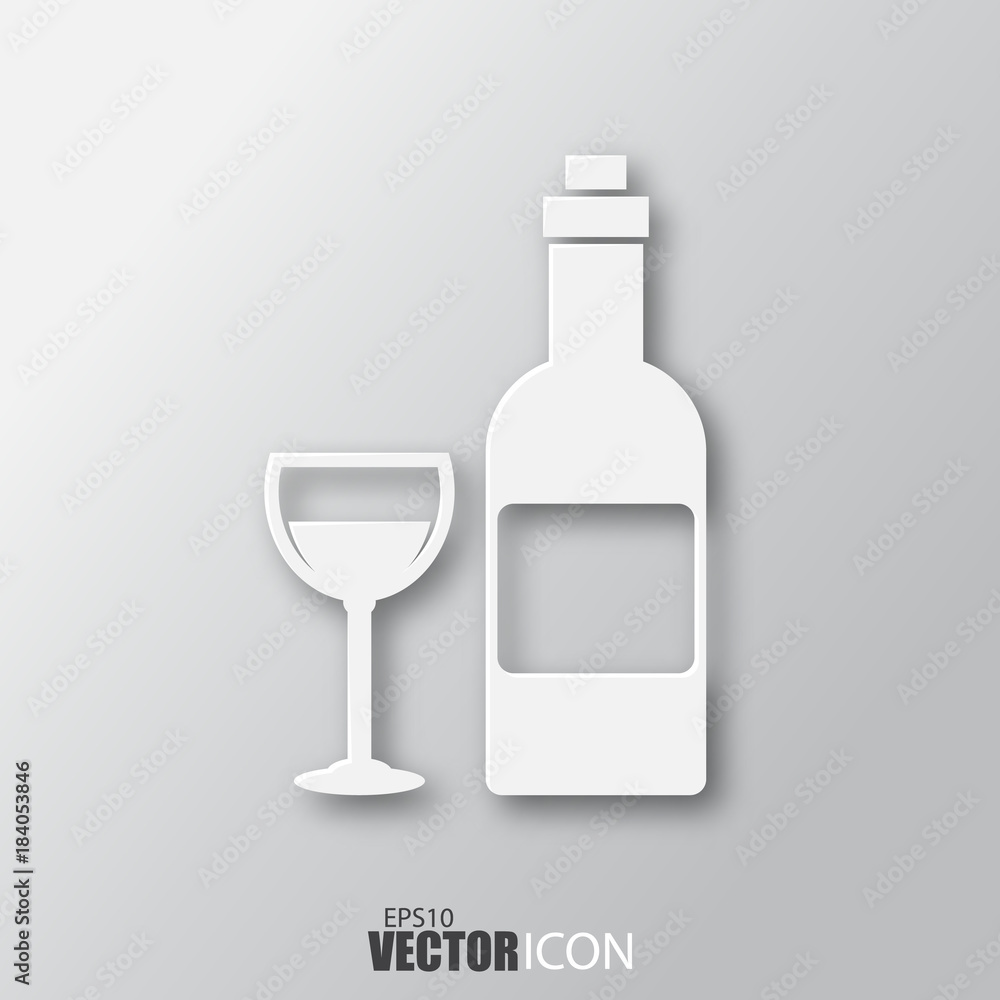 Wine icon in white style with shadow isolated on grey background. Wine icon in white style with shadow isolated on grey background.