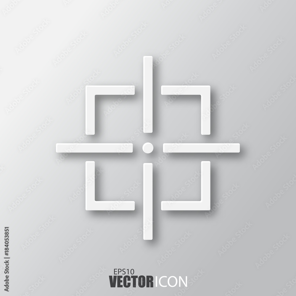 Obraz premium Aim icon in white style with shadow isolated on grey background.