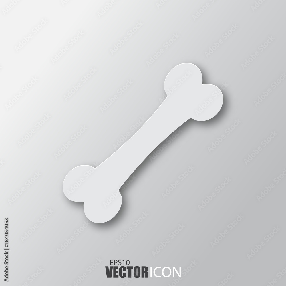 Bone icon in white style with shadow isolated on grey background. Bone icon in white style with shadow isolated on grey background.