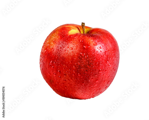 Apple with water drops isolated on white background.