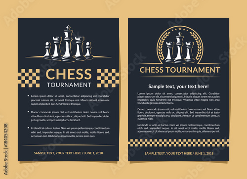 Chess flyer design - vector illustration, leaflet, poster on a dark background