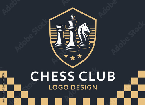 Chess club logo - vector illustration, emblem design on a dark background