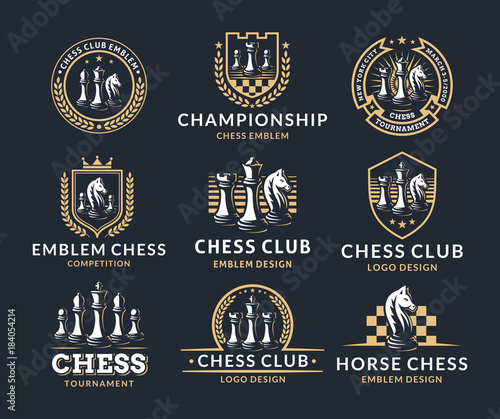 Chess logo set - vector illustration, emblem design on a dark background photo