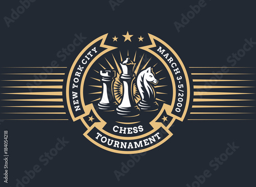 Chess logo tournament - vector illustration, emblem design on a dark background