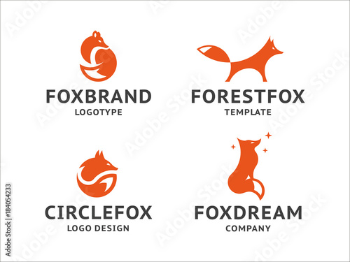 Collection of orange fox logos, emblem, illustration in a minimalist style