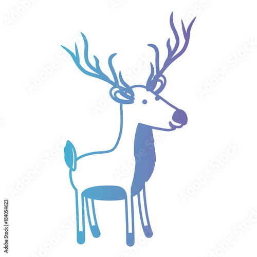 deer cartoon in degraded blue to purple color contour vector illustration