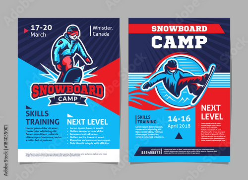 Snowboard camp posters, flyer - template vector design