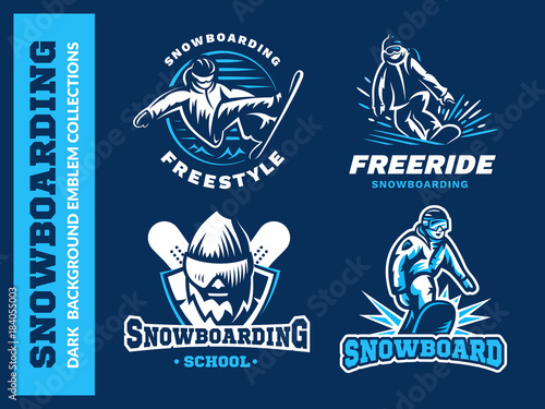 Snowboard logo set - vector illustration, emblem design on dark background