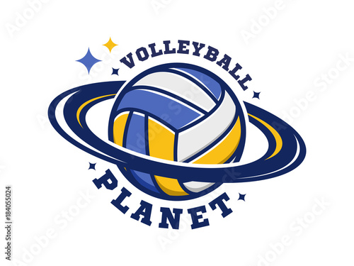 Volleyball planet logo, emblem, icons, designs templates with volleyball ball on a light background