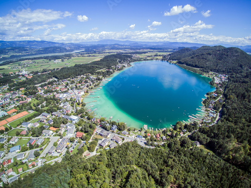 Drone view on lake Klopeiner See, Austria
