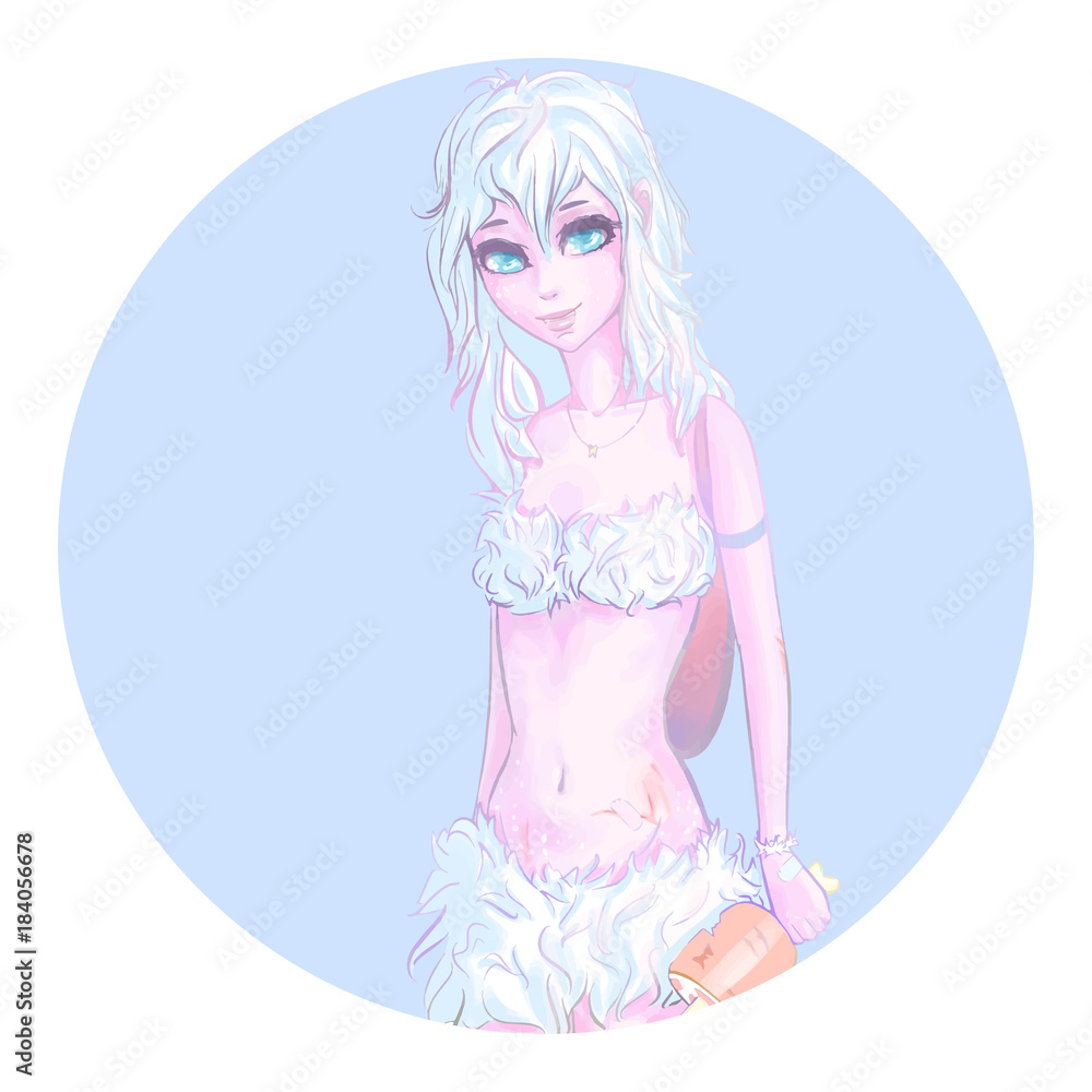Yeti girl. Illustration of a cute yeti. Funny monster girl. Cartoon character. Art creation. Web icon. Print for polygraphy, posters and textiles Yeti girl. Illustration of a cute yeti. Funny monster girl. Cartoon character. Art creation. Web icon. Print for polygraphy, posters and textiles